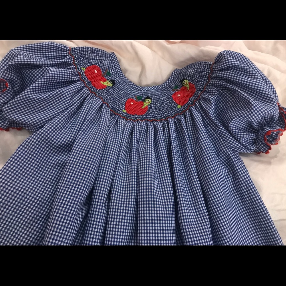 Lovely Designer Smocked navy check toddler dress
